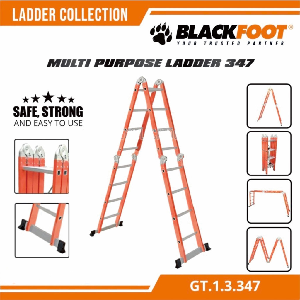 Tangga Lipat Almunium Multifungsi  (Multipurpose) Merk Blackfoot 3.4 M