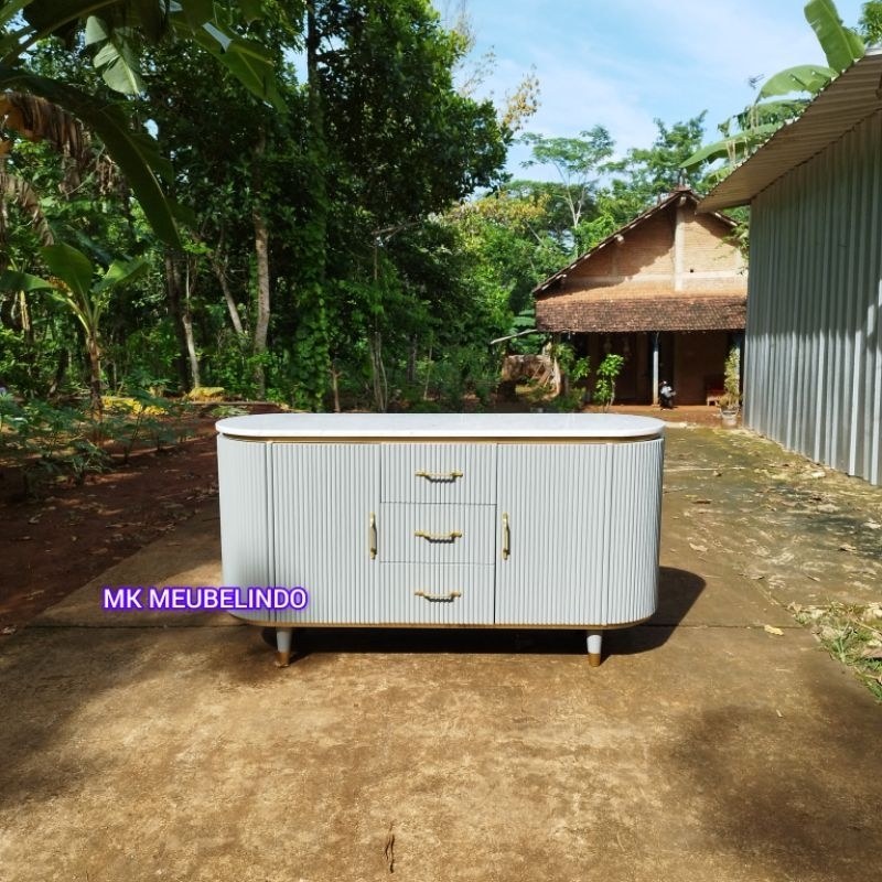 MEJA KABINET / BUFET TV / BUFET PAJANGAN TOP MARMER PUTIH MINIMALIS MODERN