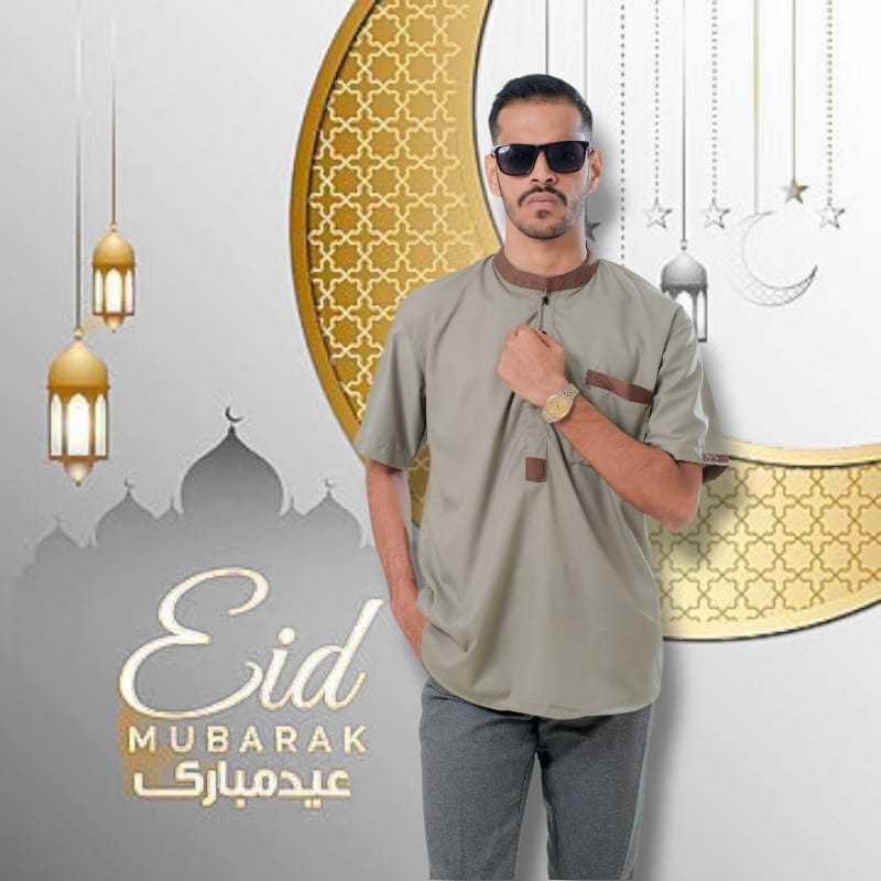 Baju Koko Pria Kurta Dewasa Muslim Lengan Pendek Terbaru Premium Warna Sage