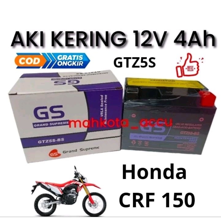 AKI MOTOR HONDA CRF 150  AKI GS GTZ5S GRAND SUPREME  AKI KERING 12Volt 4AH SIAP PAKAI