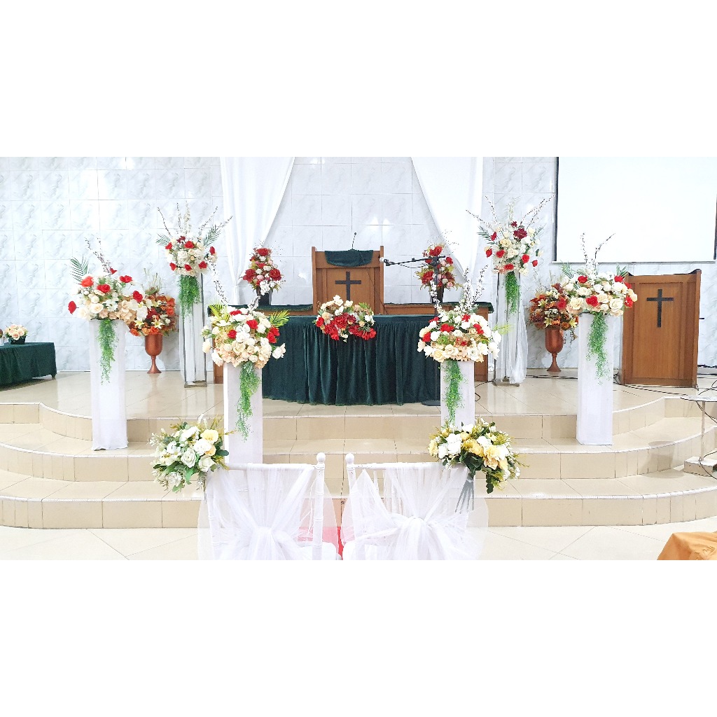 (Shine Decor - Gereja) Backdrop Dekorasi Pemberkatan Martumpol Akad Lamaran Tasyakuran Nikah Intimat