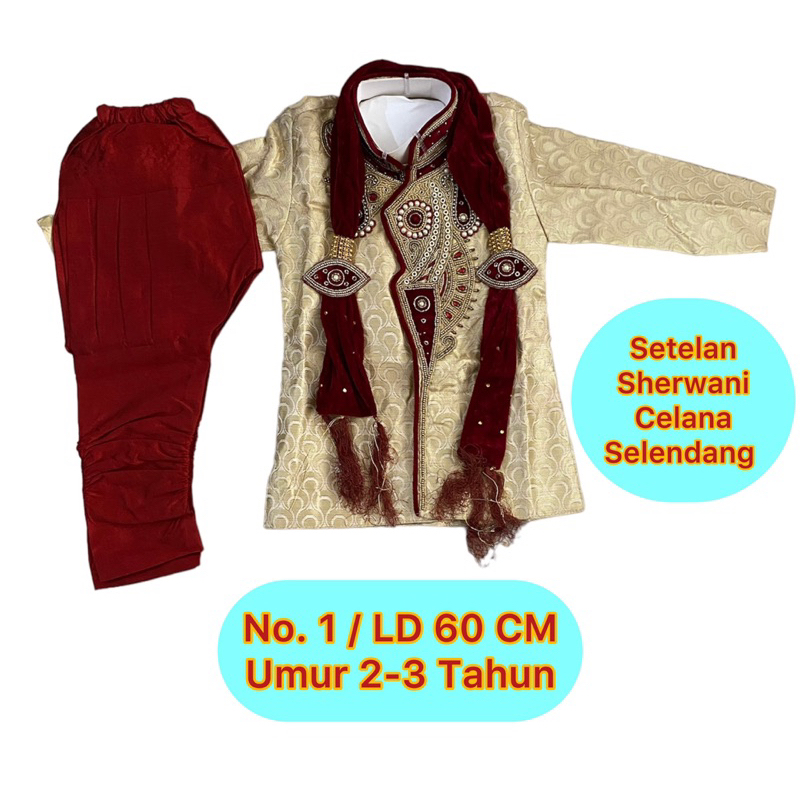 SETELAN SHERWANI ANAK UMUR 2-3 TAHUN LD 60 CM BAJU LEBARAN ANAK COWOK BAJUS PESTA ANAK LAKI BAJU KOS