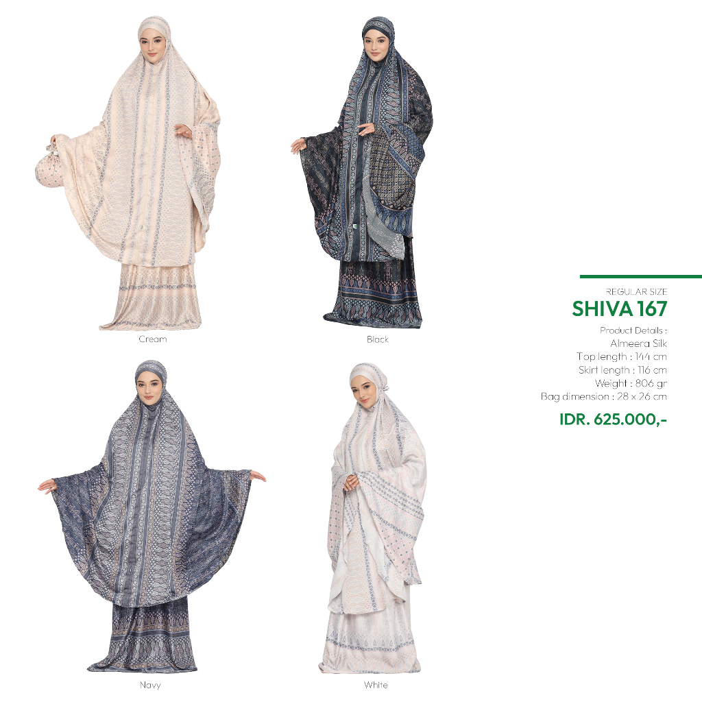 Mukena Tatuis Jumbo Shiva 167 Almeera Silk Motif Batik Etnik  Krem Black Hitam Navy Dongker White Pu