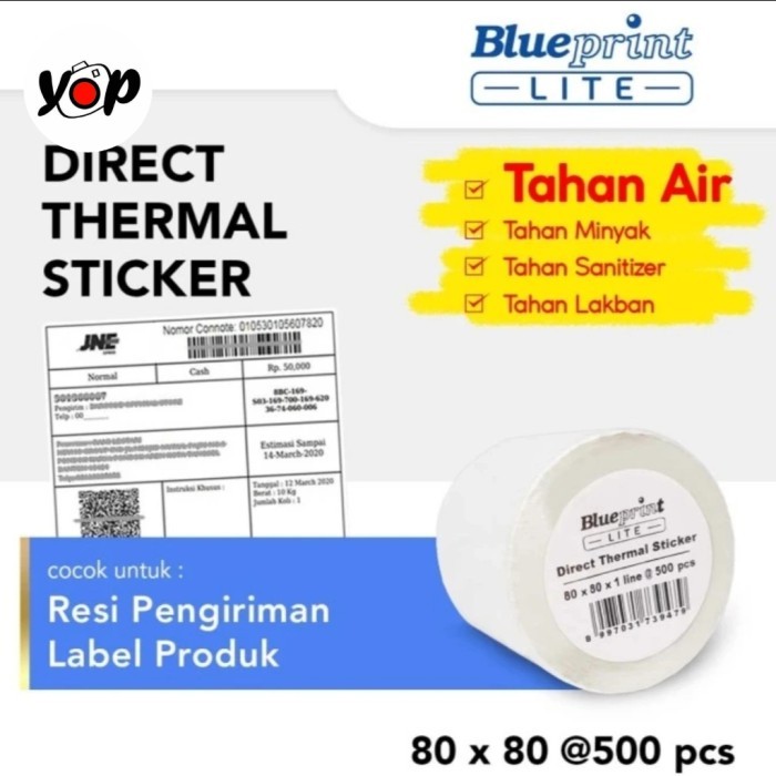 

Kertas Thermal Blueprint Stiker Label Lite 80x80mm 500 Lembar - 1 roll
