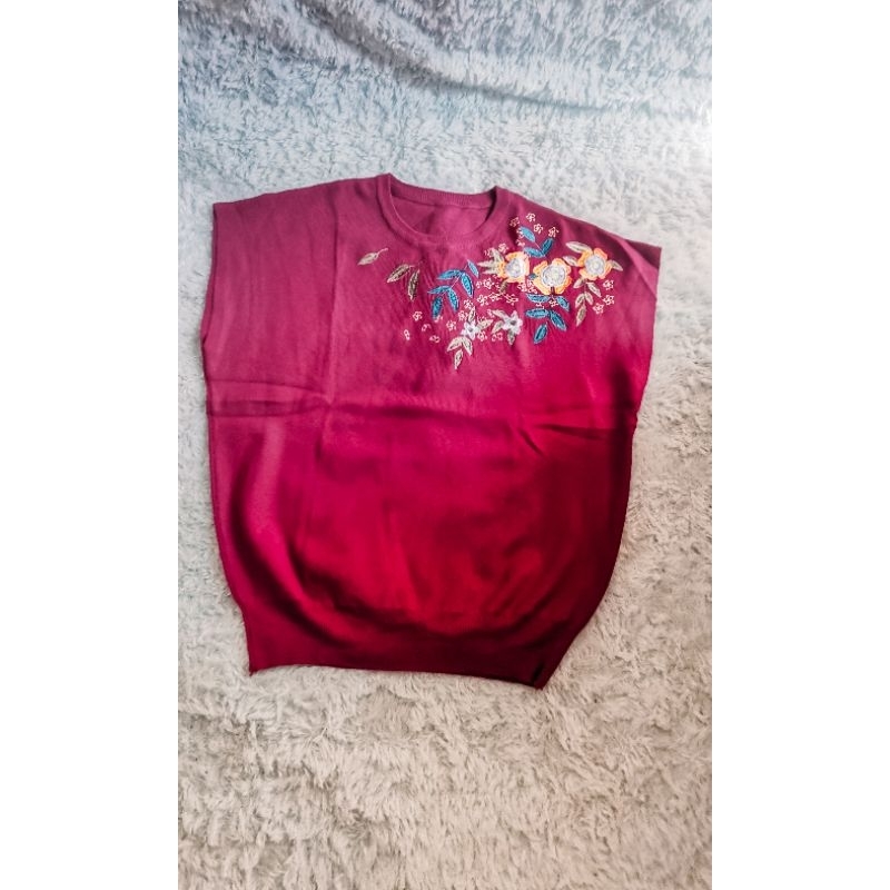 Atasan Rajut Bangkok Bordir fushia