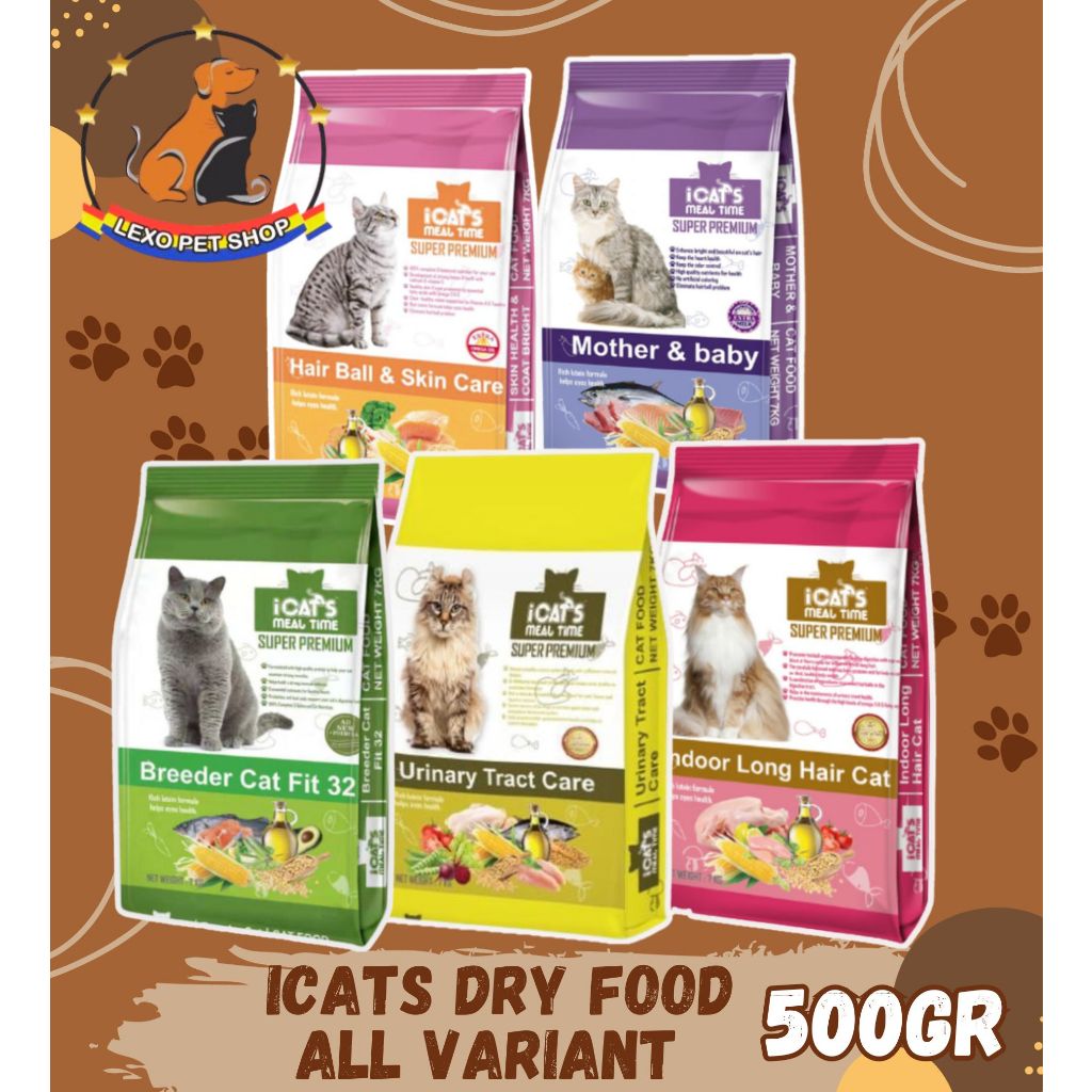ICATS 500gr Makanan Kucing Mother & Baby Indoor Longhair Hairball Skin Breeder Fit Urinary Care Cat 
