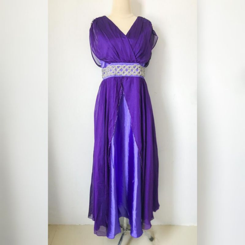 PRELOVED - V NECK OBI PARTY GOWN / GAUN PESTA UNGU PARTY KONDANGAN BRIDESMAID