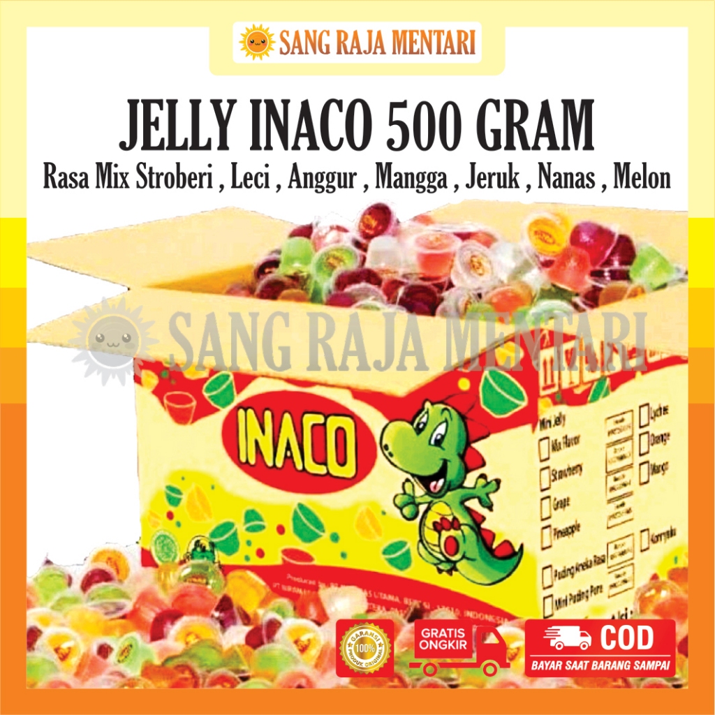 

Jelly Inaco 500 Gram Rasa Mix (Exp 2026) | Jeli Aneka Rasa dengan Nata De Coco