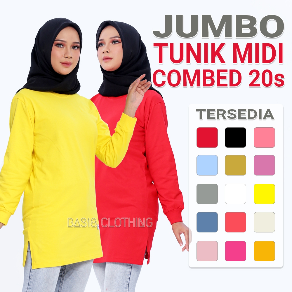 Kaos Tunik Jumbo Atasan Wanita Hijab // Kaos Semi Tunik Midi Polos Oversize // Oversize Belah Sampin