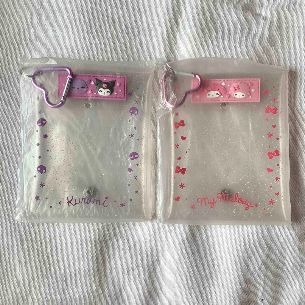 

unofficial/ dupe Sanrio Japan transparent glitter pouch kuromi & my melody for pc cahol / doll jp couple photocard pc kotak pensil not genuine