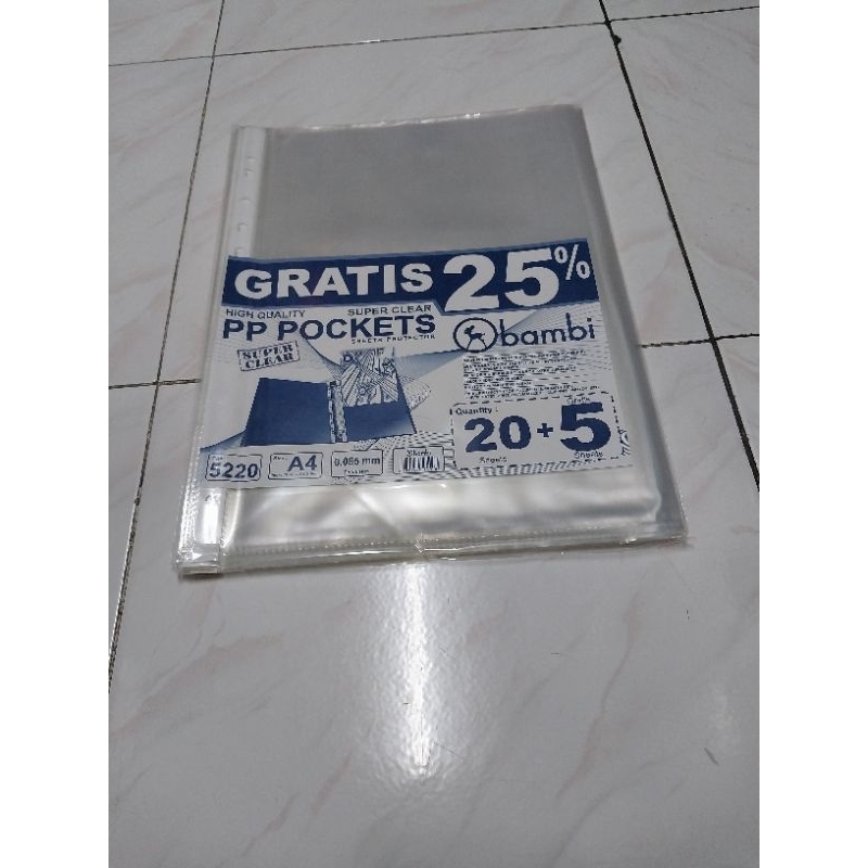 

PP POCKETS A4 5220 BAMBI ISI 20 SHEET +5 GRATIS
