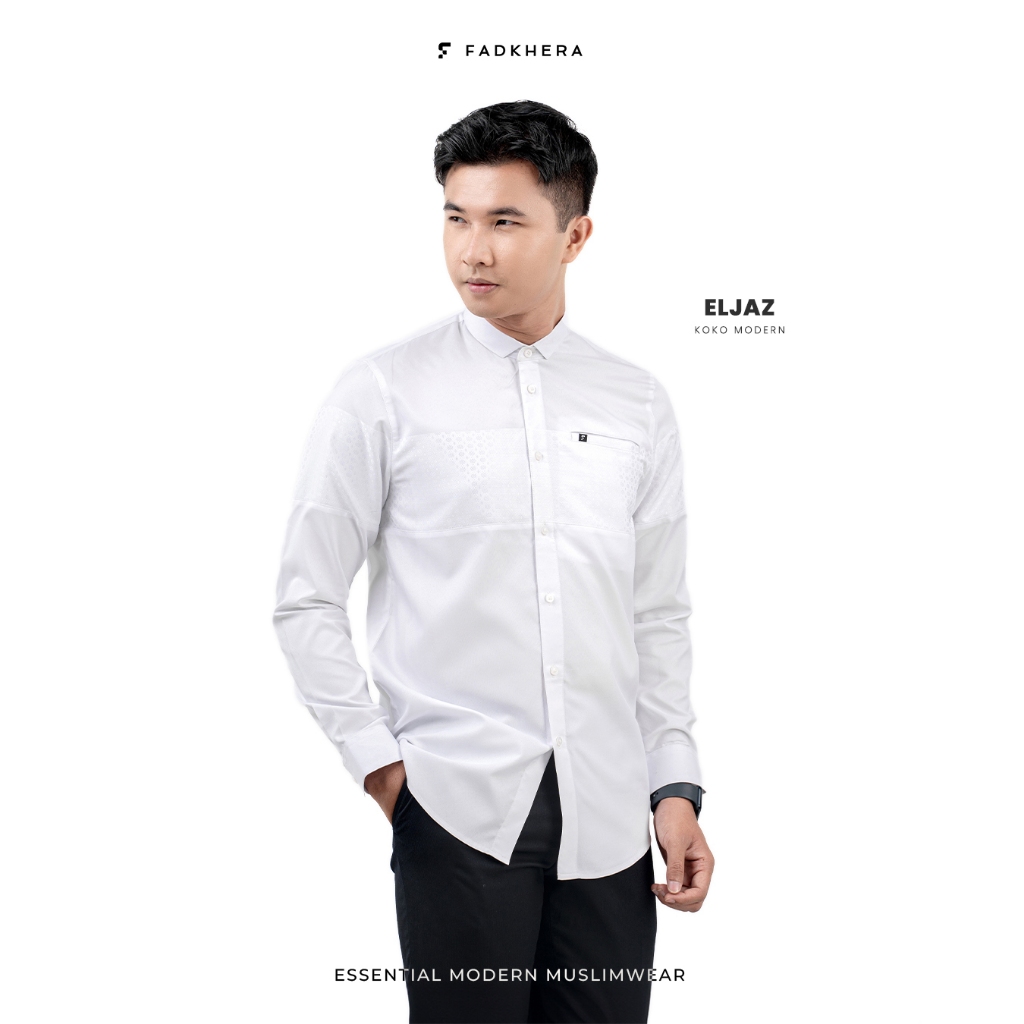 FADKHERA BAJU KOKO MODERN ELJAZ LENGAN PANJANG WHITE PUTIH
