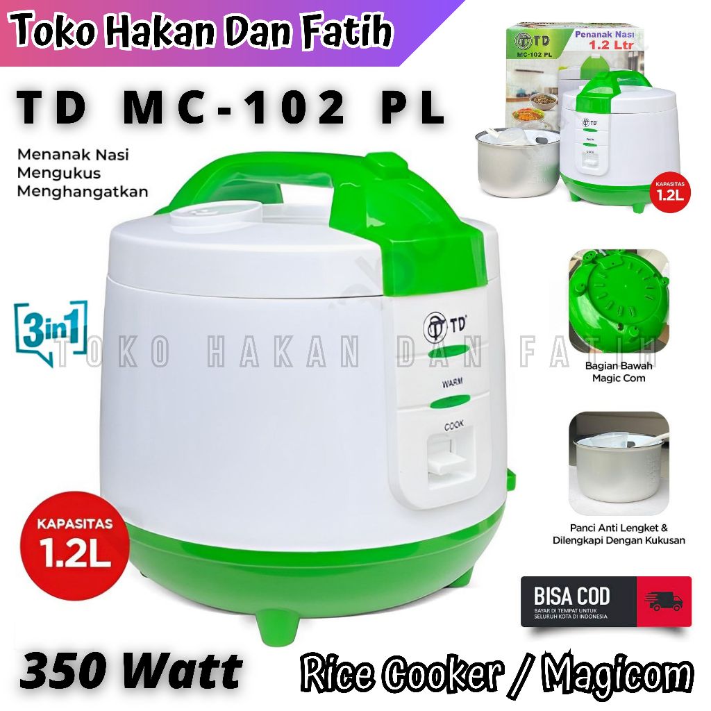 Mejikom 1.2 Liter Murah Promo TWINDOG TD MC 102 PL 1,2 Liter Rice Cooker 100% ANTI LENGKET Daya 350 