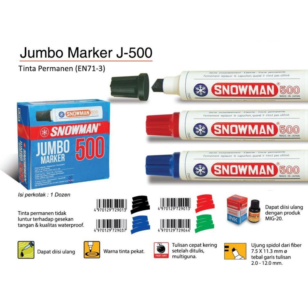 

KF • Spidol Snowman Besar J-500 Permanent Biru/Hitam/Merah - SATUAN