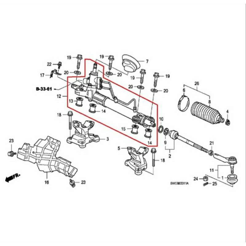 gearbox rack stir steer honda crv 2.4cc 2009 2010 2011 2012 ori