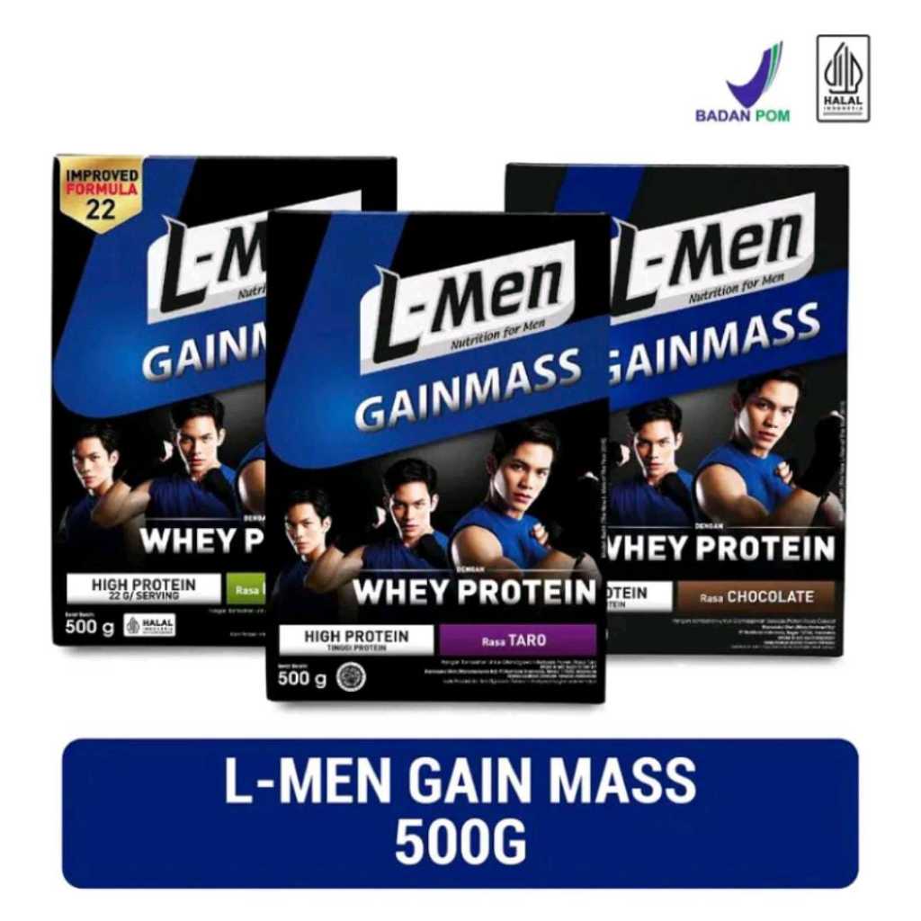 L-Men Gain Mass Coklat / Taro / Klepon Latte 500gr dengan 19g Whey Protein