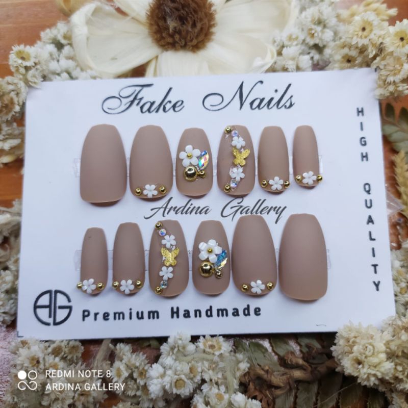 Kuku Palsu mocca, Fake Nail wedding, Kuku Palsu + lem, Kuku Palsu nude Handmade