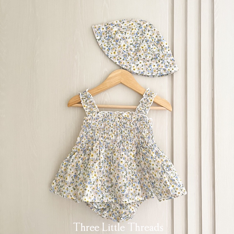 Three Little Threads - Daisy Summer Dress / Baju Terusan Anak Perempuan Pantai Free Topi Lucu / Baju