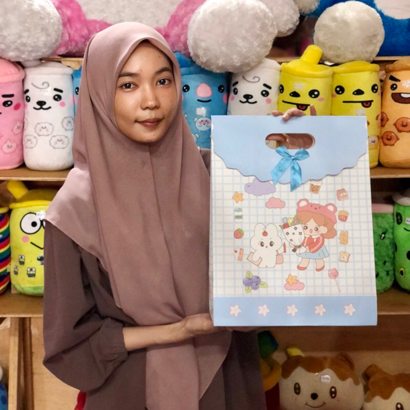 

Paper bag premium tertutup pita Tas Kado Paper Bag motif penutup pita one house party