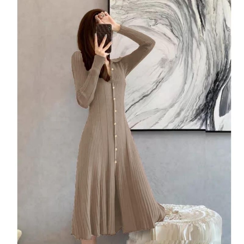 D8270 Kostum autfit seragaman sale murah midi dress dres lengan panjang knit knited rajut rajutlidi 