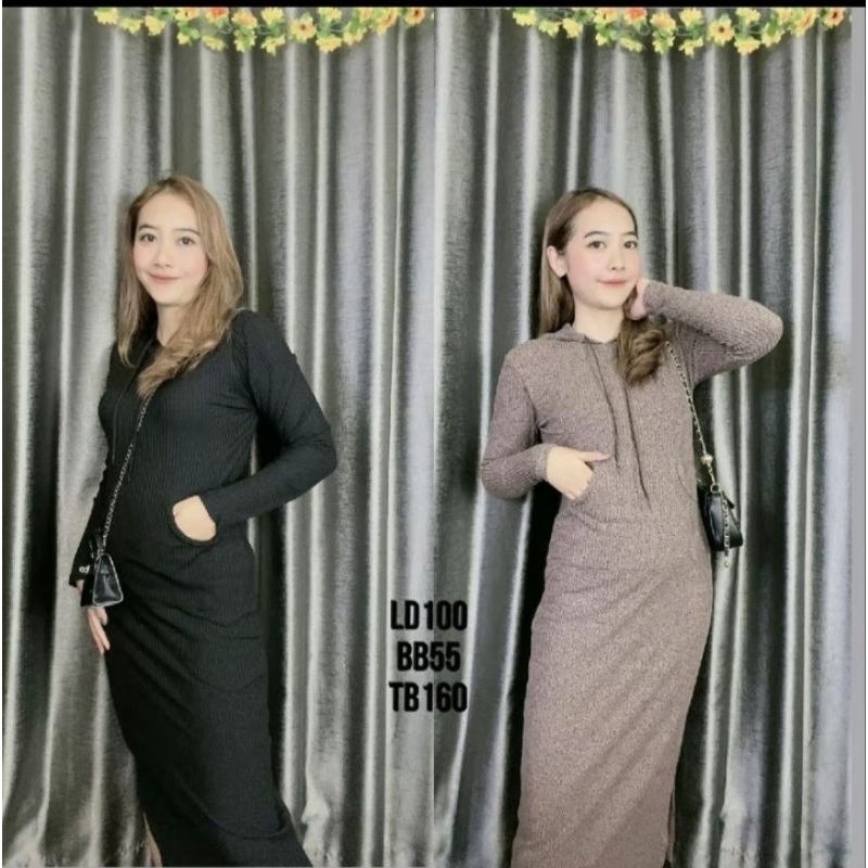 [HnStoreBdg] drees hoodie drees hijab friendly premium knit santai liburan polos melar lembut nyaman