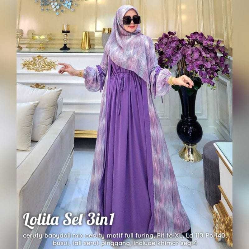 READY LOLITA SET 3 IN 1 PURPLE INCLUDE KHIMAR SEGI 4