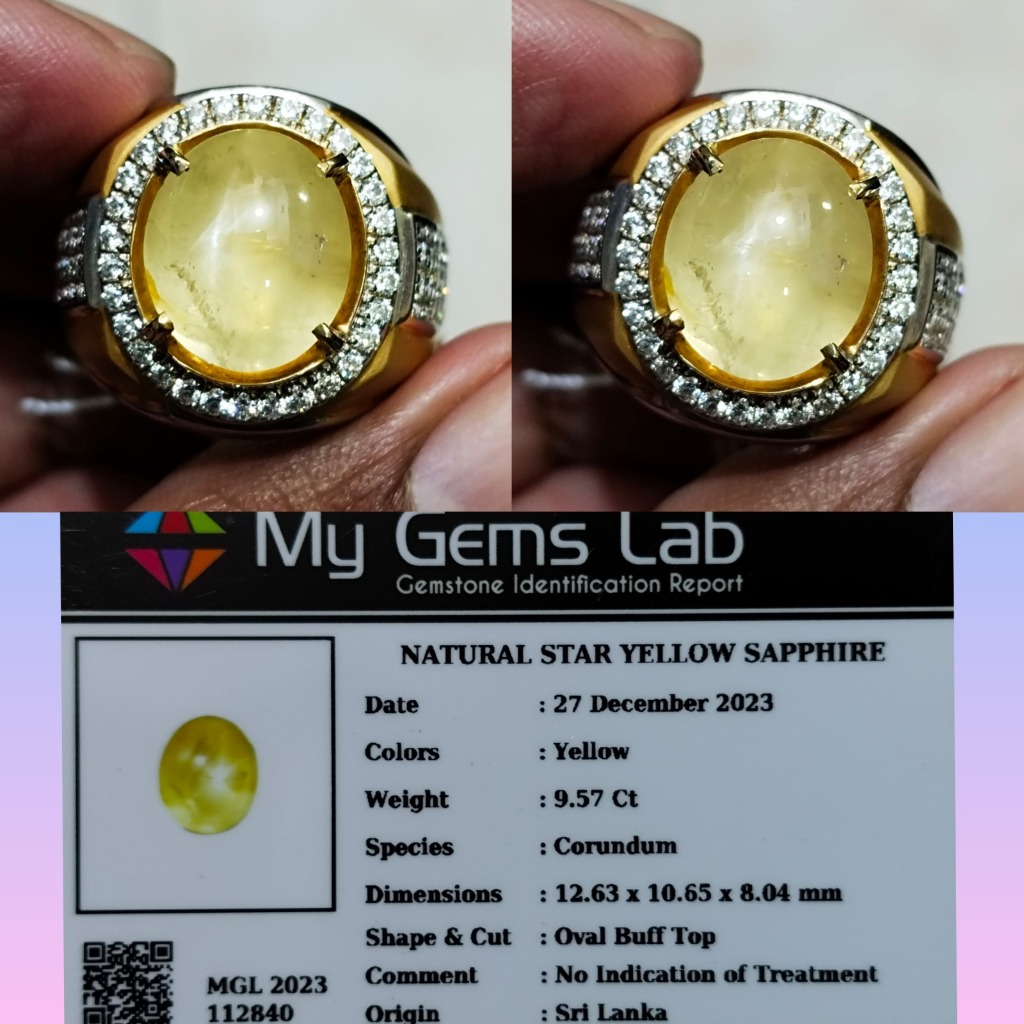 Batu cincin 9.57ct natural yellow star sapphire srilanka ceylon