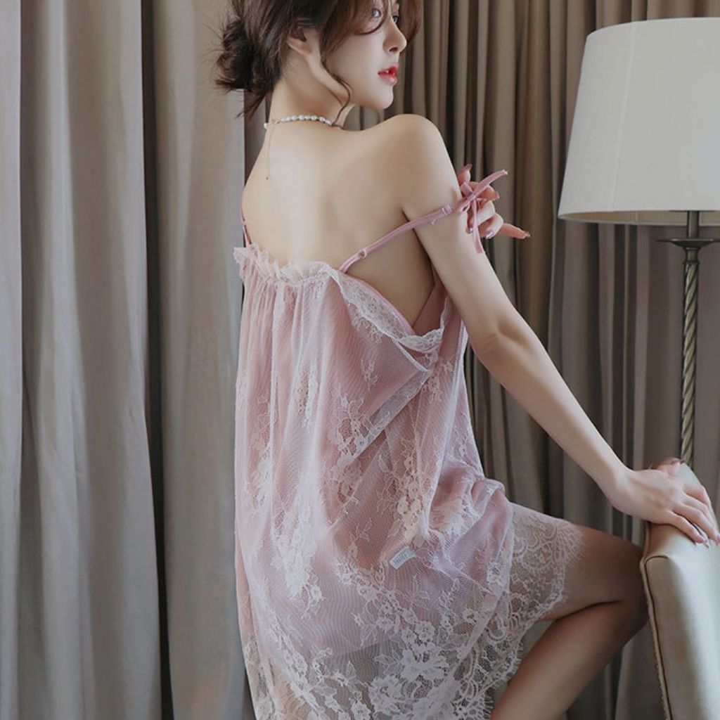 Lingerie Seksi Set D-111 All Size / Big Size Double Layer Polyester Blend Lace Daster Pakaian Dalam Baju Tidur Wanita Dewasa Seksi Baju Dinas Malam Panjang Import-7