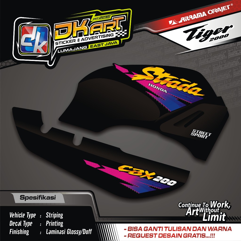 Striping Variasi TRANSPARAN UV Tiger 2000 Tilam Tilas Motif Strada CBX 200 Original Custom Grafis