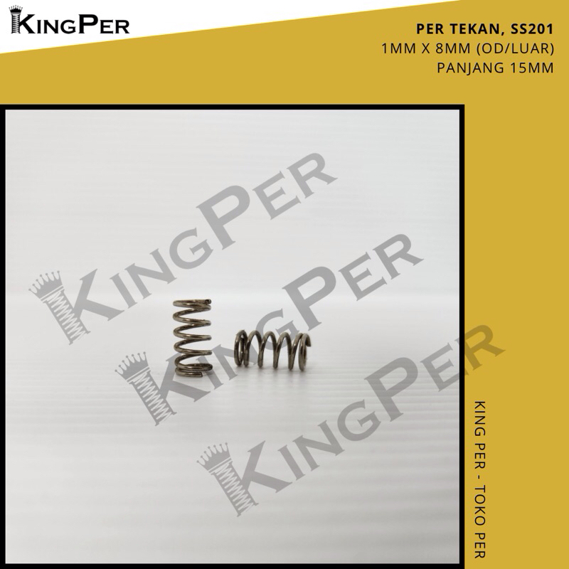 Per Tekan SS201 1mm x 8mm (OD), Panjang 15mm, Compression Spring Pegas Tekan