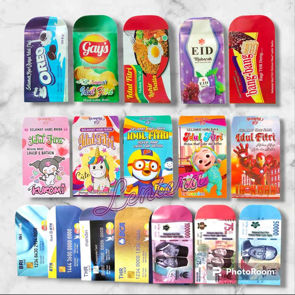 

Angpao / Amplop Lebaran Gambar ATM / Uang Mainan / Kartun / Snack
