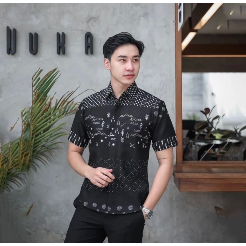 baju batik pria modern lengan pendek lapis furing(SLIMFIT)