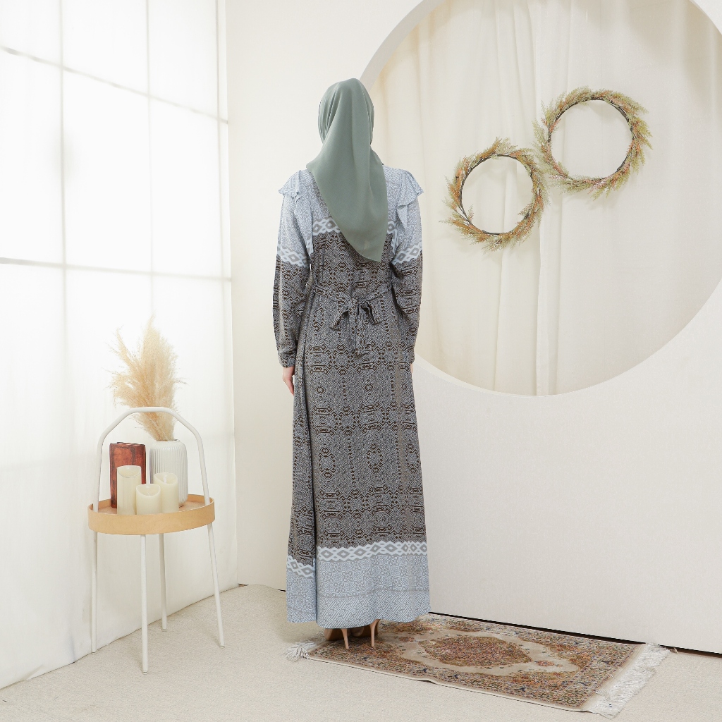 Lalucuku Collection Raya Dress  Gamis Aruna Wanita Motif Kekinian Busui Frendly Cotton Rayon Premium-5