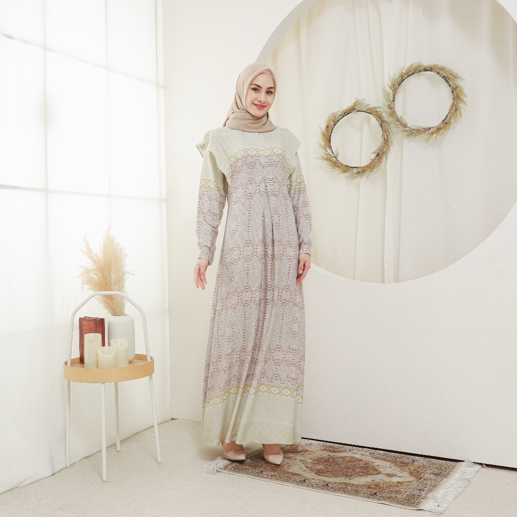 Lalucuku Collection Raya Dress  Gamis Aruna Wanita Motif Kekinian Busui Frendly Cotton Rayon Premium-6