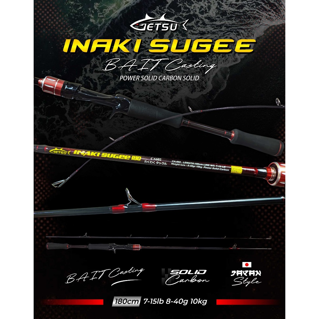 Joran Baitcasting Getsu Inaki Sugee 180 cm Solid Carbon | Stik Pancing BC Murah Gagang Japan Style 7