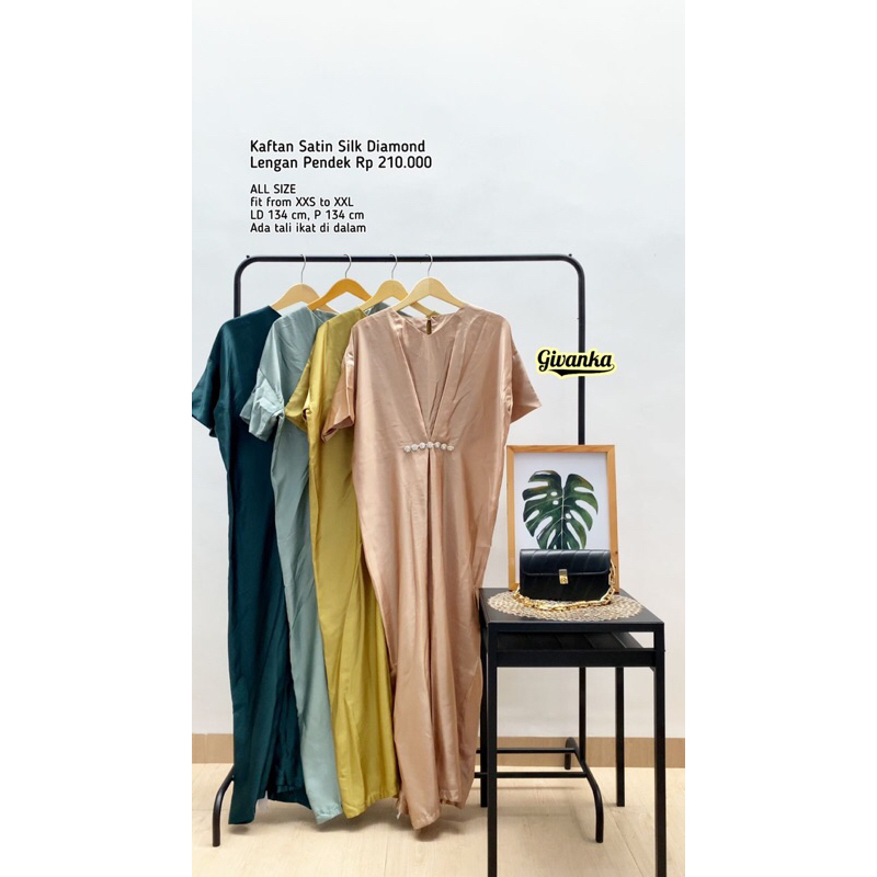 KAFTAN SATIN SLIK DIAMOND LENGAN PENDEK// KAFTAN LEBARAN PREMIUM DIAMOND// KAFTAN SATIN SLIK LENGAN 