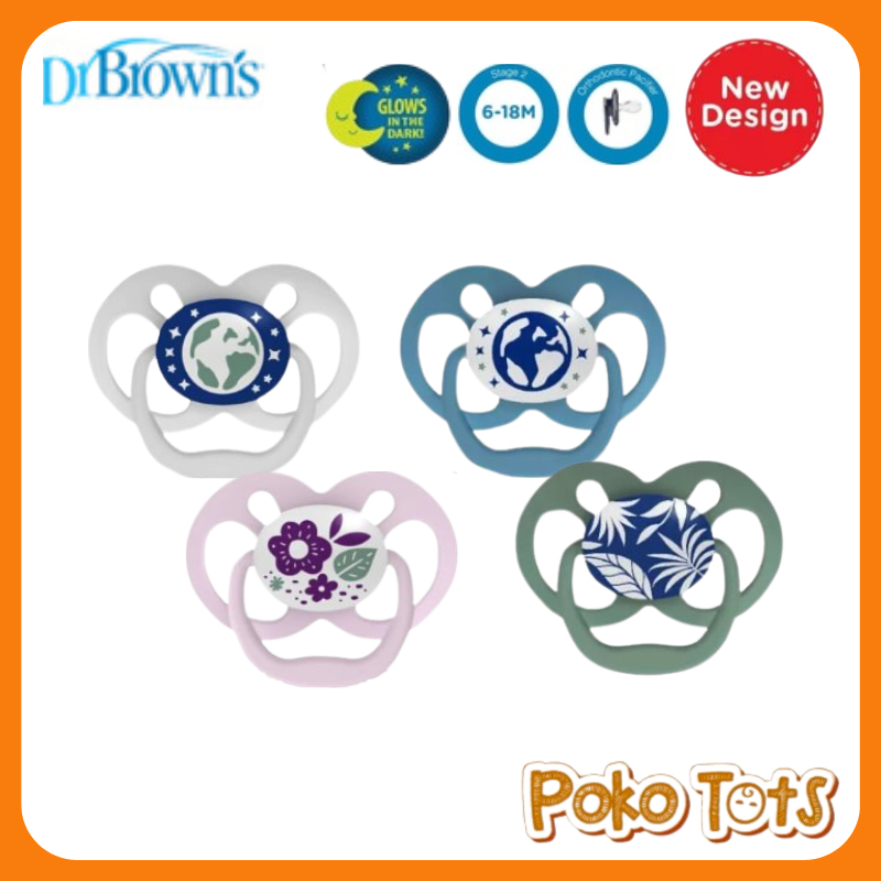 Dr. Brown's Advantage Glow In The Dark 6-18m Silicone Pacifier Stage 2 Isi 2 pcs Soother Pacifier Em