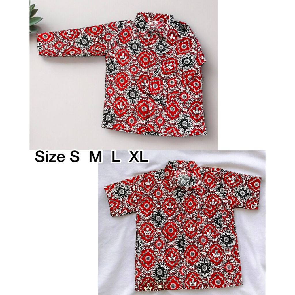 Seragam Batik SD Nasional Merah Tangan Panjang Lengan Pendek Putra Putri Unisex Baju Batik SD Motif 