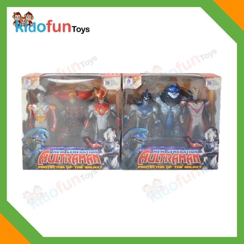 QH Mainan Action Figure Set Ultraman X Victory Blu Rosso dan Monster Kaiju 19cm Ada Suara & Lampu