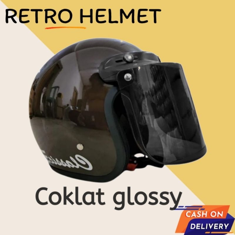 [Murmer] Helm Bogo Classic Dewasa Pria Wanita SNI Free Kaca (Coklat Glossy)