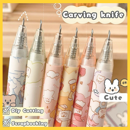 

S7D Pemotong Kertas Bentuk Pena Karakter Lucu Cutter Pen Knife Cut Stickers Scrapbooking Alat Potong Stiker
