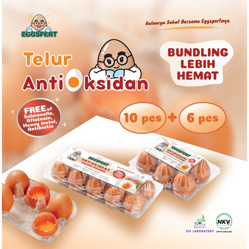 

Eggspert Telur Ayam Antioksidan (Organik Selenium) paket bundling 10pcs + 6pcs