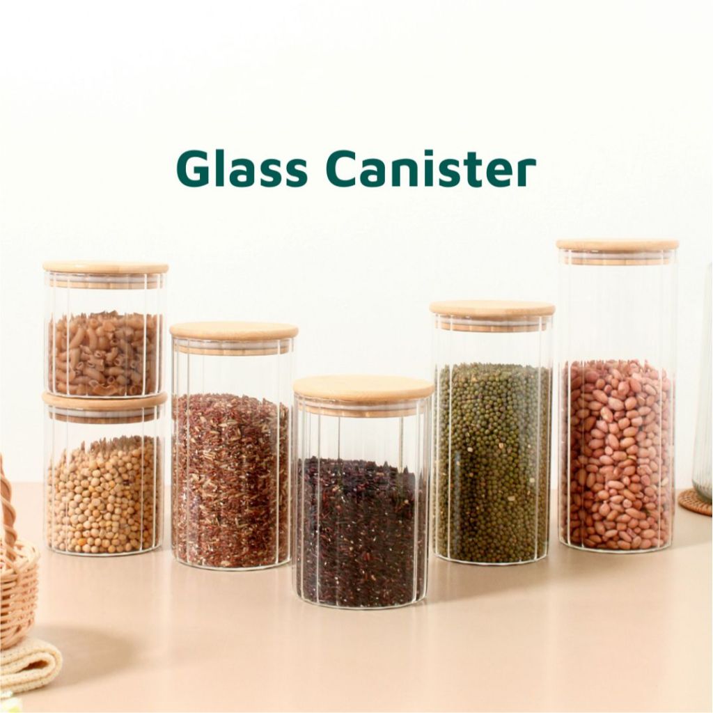 Toples Kaca Lebaran Glass Canister Toples Kaca Tutup Kayu Aesthetic