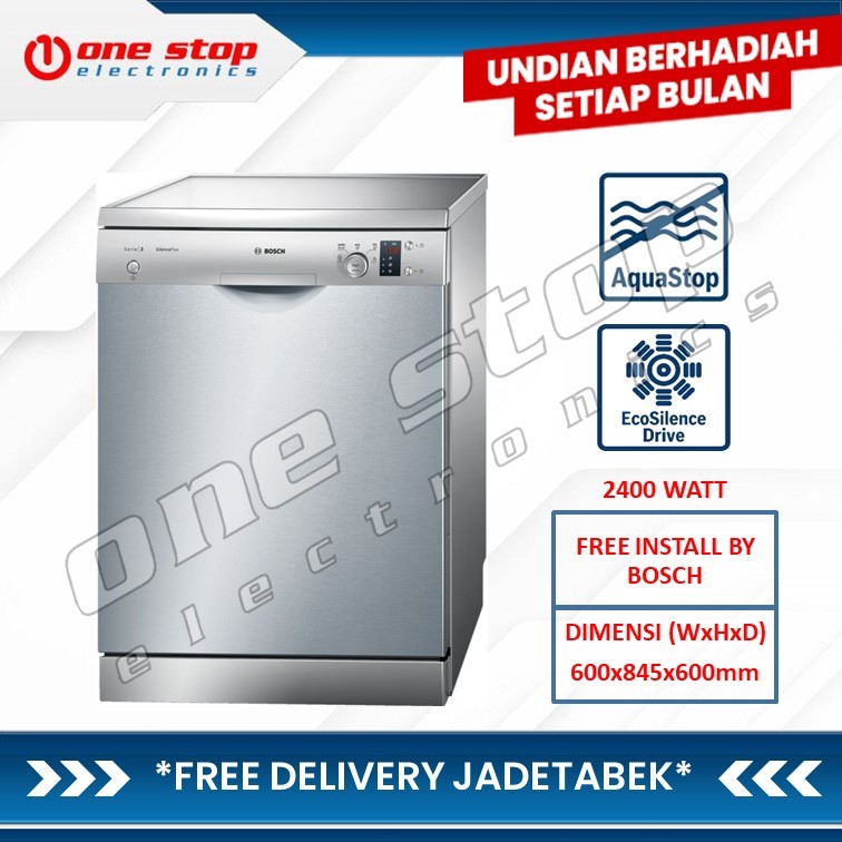 BOSCH SMS25AI00V Free-standing Dishwasher 60cm Seri 2 Silver Inox