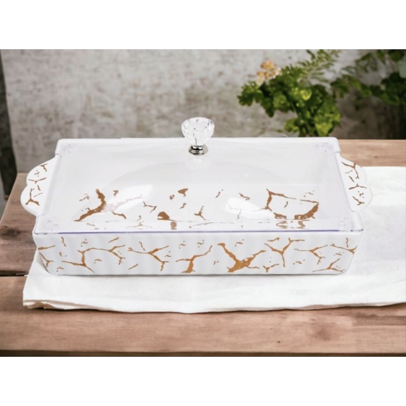 Tempat Roti Vicenza, Piring Kue Persegi panjang Vicenza Motif Marmer PM138 putih, multifungsi sebaga