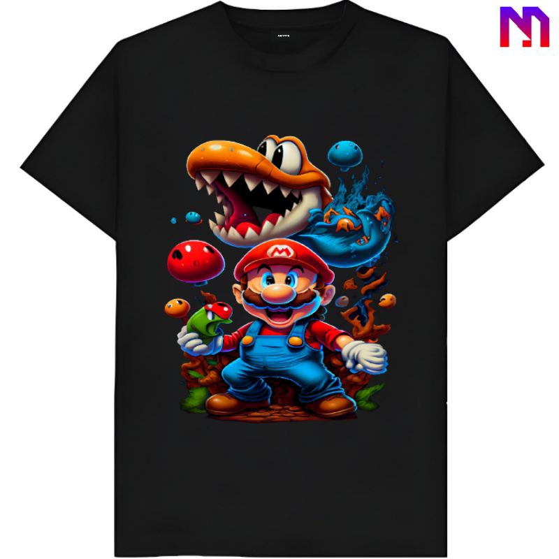 Baju Kaos Tshirt T Shirt Pria Laki Cowok Cewek Perempuan Unisex Anak Dewasa Game Super Mario Luigi B