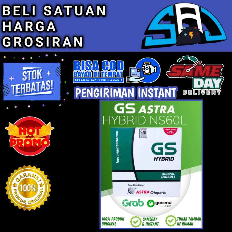 Aki mobil GS HYBRID ORI Astra NS60L 46b24L 45ah Corolla Series Corona Series Voxy Charade Classy Cit