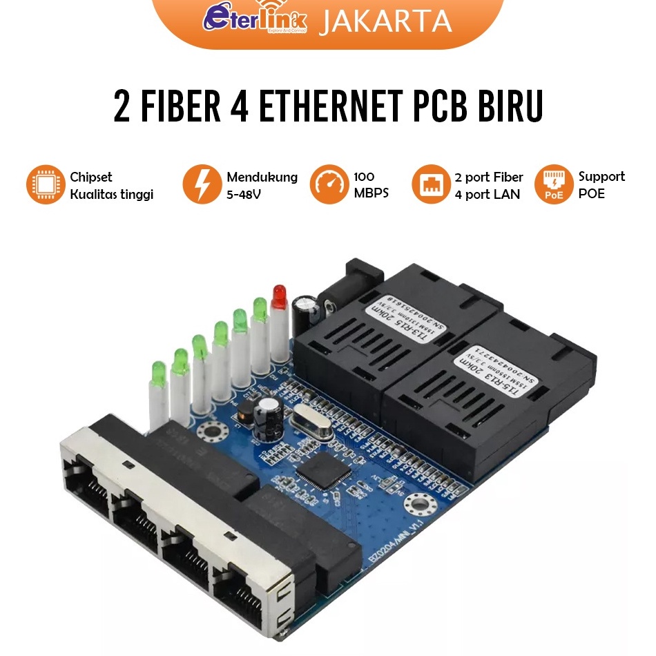 HARGA SPESIAL Konverter Ethernet Switch 2sc 4rj45 Fiber Optik Single e 4 RJ45 dan 2 SC Fiber 1  1M P