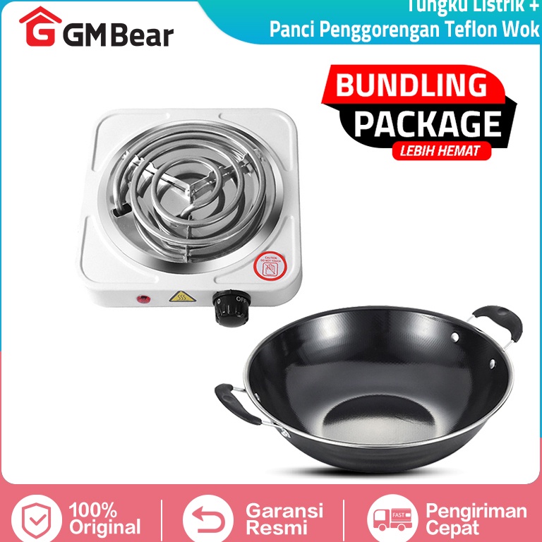 TERBARU GM Bear Bundle Hemat Kompor Listrik 1573  Wajan Kuali 3cm 17  Package Alat Masak