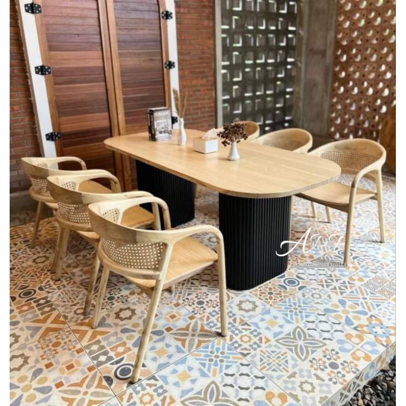 Meja makan minimalis set kursi makan kursi 6